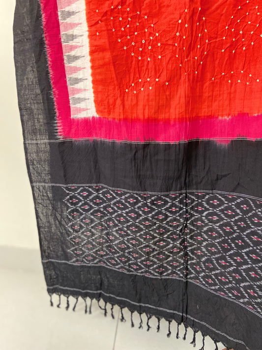 Ikkat Orange Cotton Dupatta