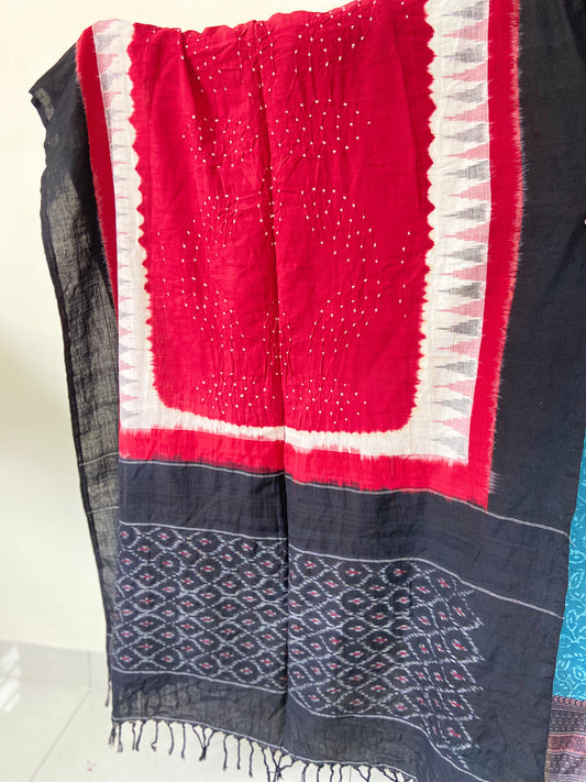Ikkat Red Cotton Dupatta
