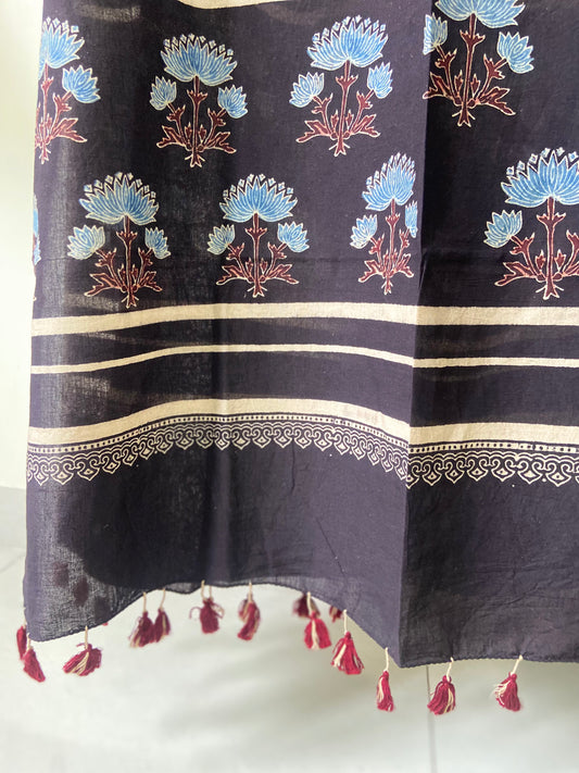 Black Handblock Cotton Dupatta