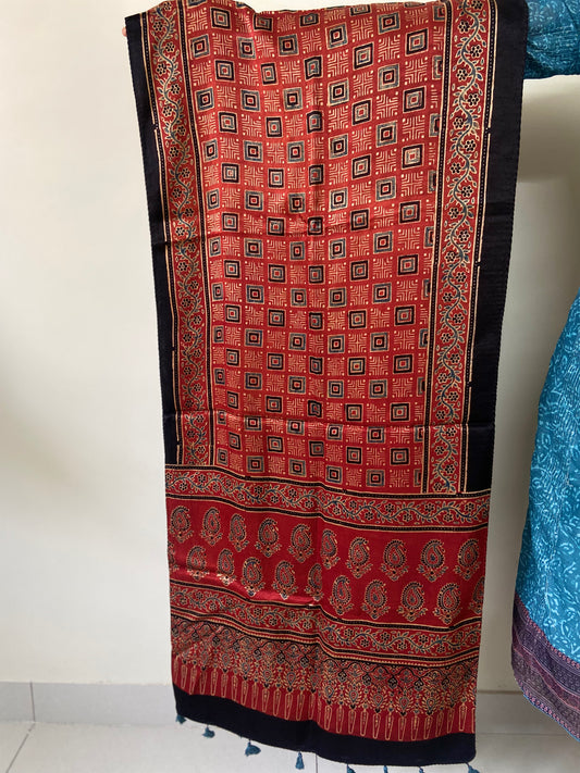 Red Ajrak Modal Stole