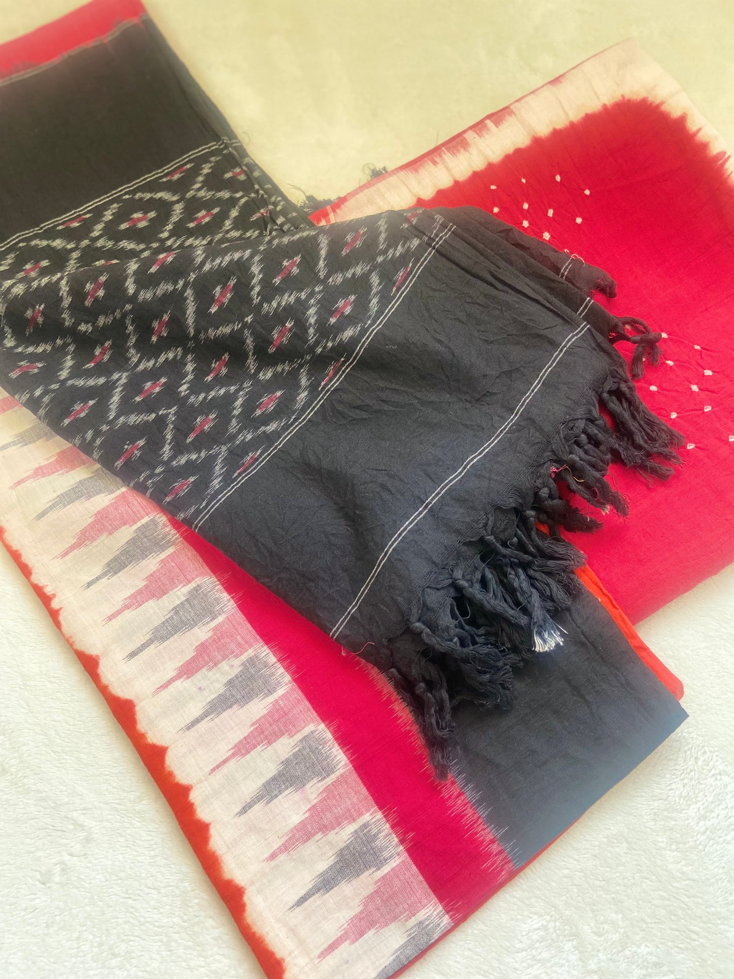Ikkat Red Cotton Dupatta