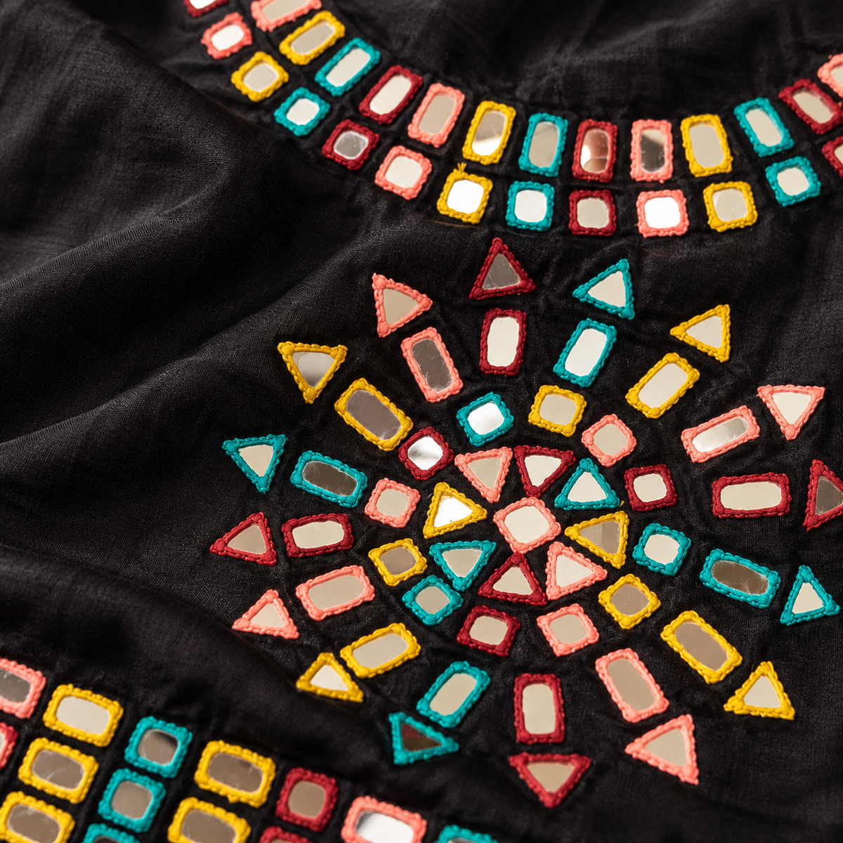Black Modal Silk Hand Mirror Work Blouse Fabric – 1 Metre