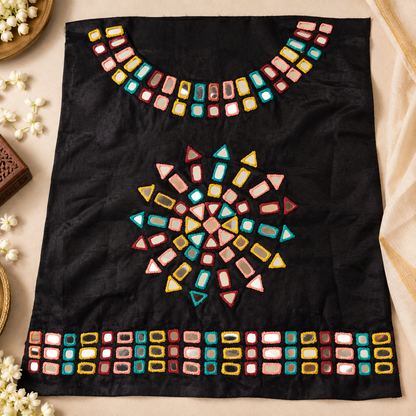 Black Modal Silk Hand Mirror Work Blouse Fabric – 1 Metre
