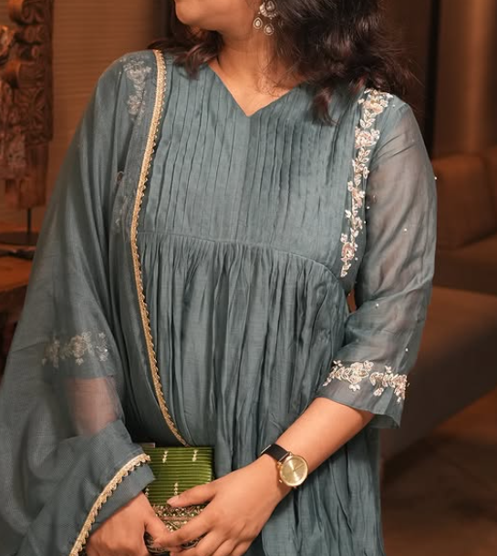 Grey Chanderi Silk Suit