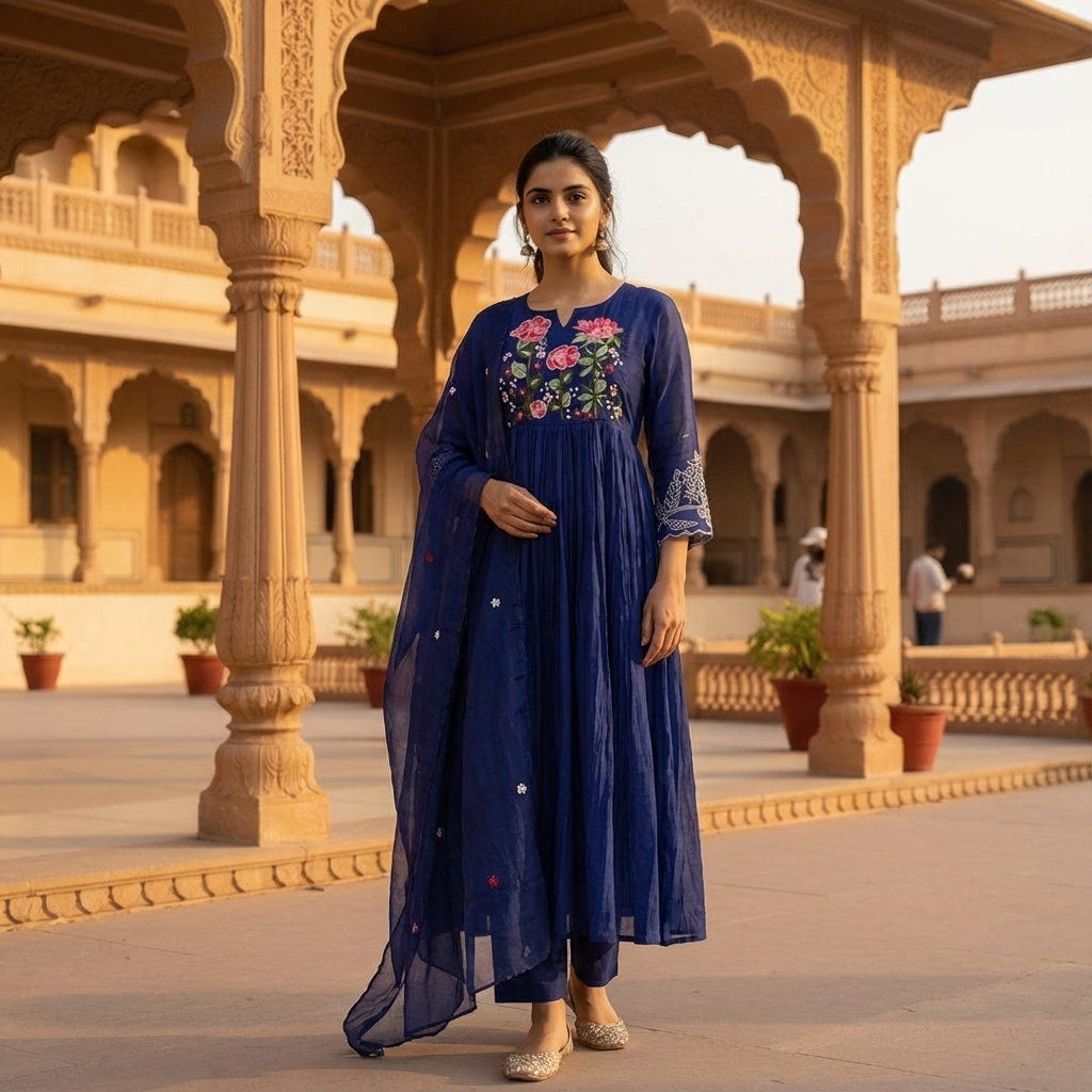 Midnight Navy Blue Embroidered Anarkali Suit