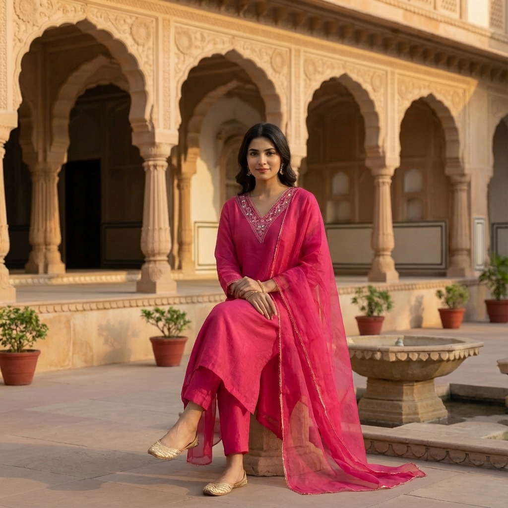 Hot Pink Dola Silk 3-piece Suit